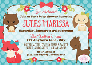 Woodland Animals Baby Shower Invitation Forest Creatures Birthday Party 1st Boogie Bear Invitations Jules Theme Paperless Printable Printed