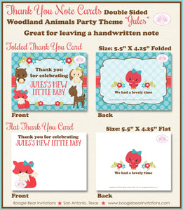 Woodland Animals Party Thank You Card Note Baby Shower Forest Creatures Birthday Bunny Fox Deer Boogie Bear Invitations Jules Theme Printed