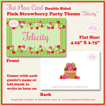 Load image into Gallery viewer, Pink Strawberry Birthday Favor Party Card Tent Place Food Appetizer Tag Red Fruit Picking Green Girl Boogie Bear Invitations Felicity Theme