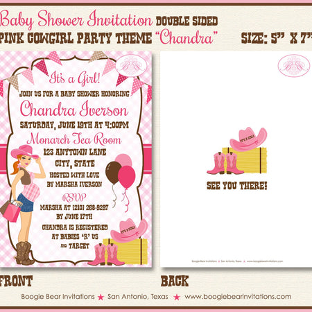 Cowgirl Pink Baby Shower Invitation Girl Modern Chic Magenta Bright Soft Boogie Bear Invitations Chandra Theme Paperless Printable Printed