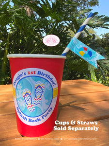Splash Bash Birthday Party Beverage Cups Paper Drink Boy Girl Swimming Pool Beach Ball Ocean Wave Sand Boogie Bear Invitations Douglas Theme