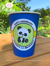 Load image into Gallery viewer, Panda Bear Birthday Party Beverage Cups Paper Drink Boy Blue Black Yellow Green Zoo Wild Jungle Animals Boogie Bear Invitations Justin Theme