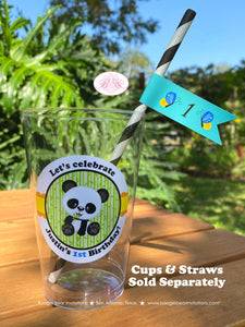 Panda Bear Party Birthday Paper Straws Pennant Drink Boy Blue Black Yellow Green Zoo Wild Jungle Animal Boogie Bear Invitations Justin Theme