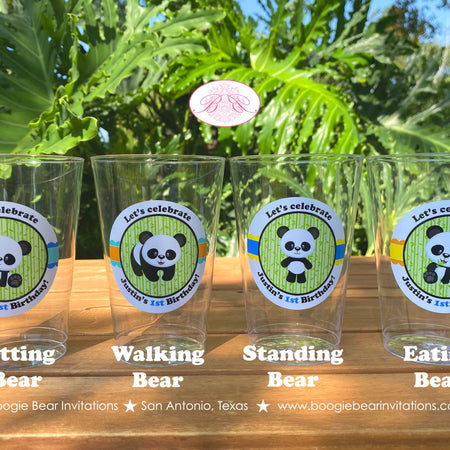 Panda Bear Birthday Party Beverage Cups Plastic Drink Boy Blue Black Yellow Green Wild Jungle Animals Boogie Bear Invitations Justin Theme