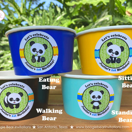 Panda Bear Birthday Party Treat Cups Food Buffet Paper Birthday Boy Blue Black Yellow Green Zoo Jungle Boogie Bear Invitations Justin Theme