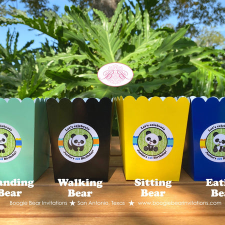 Panda Bear Party Popcorn Boxes Mini Favor Buffet Food Birthday Boy Blue Black Yellow Green Zoo Jungle Boogie Bear Invitations Justin Theme