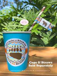 Grizzly Bear Birthday Party Beverage Cups Paper Drink Chevron Paw Print Boy Girl Brown Kodiak Zoo Rustic Boogie Bear Invitations Nico Theme