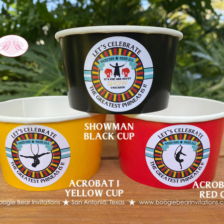 Circus Showman Birthday Party Treat Cups Candy Big Top Greatest Show On Earth Animals Red Yellow Black Boogie Bear Invitations Phineas Theme