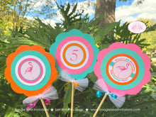 Load image into Gallery viewer, Pink Flamingo Party Centerpiece Set Birthday Girl Aqua Teal Blue Orange Flamingle Wild Miami Retro Pool Boogie Bear Invitations Stacey Theme