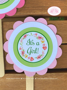 Pink Little Lamb Cupcake Toppers Baby Shower Farm Animals Sheep Flower Green Butterfly Girl Red Heart Boogie Bear Invitations Tahlia Theme