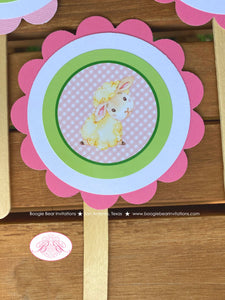 Pink Little Lamb Cupcake Toppers Baby Shower Farm Animals Sheep Flower Green Butterfly Girl Red Heart Boogie Bear Invitations Tahlia Theme