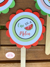 Load image into Gallery viewer, Red Watermelon Party Cupcake Toppers Birthday Girl Boy One In Melon Two Sweet Green Summer Fruit Juicy Boogie Bear Invitations Marlene Theme
