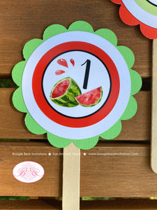 Red Watermelon Party Cupcake Toppers Birthday Girl Boy One In Melon Two Sweet Green Summer Fruit Juicy Boogie Bear Invitations Marlene Theme