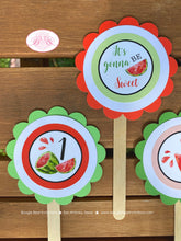 Load image into Gallery viewer, Red Watermelon Party Cupcake Toppers Birthday Girl Boy One In Melon Two Sweet Green Summer Fruit Juicy Boogie Bear Invitations Marlene Theme