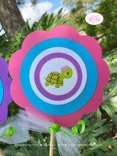 Load image into Gallery viewer, Fishing Girl Birthday Party Centerpiece Sticks Pink Dock Blue Purple Butterfly Dragonfly Frog Turtle Fish Boogie Bear Invitations Vada Theme