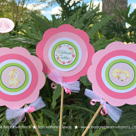 Pink Little Lamb Party Centerpiece Set Baby Shower Farm Animals Sheep Flower Green Butterfly Girl Heart Boogie Bear Invitations Tahlia Theme