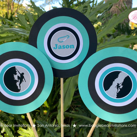 Rock Climbing Birthday Party Centerpiece Sticks Mountain Climb Black Aqua Teal Turquoise Blue Boy Girl Boogie Bear Invitations Jason Theme