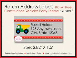 Construction Birthday Party Invitation Vehicles Photo Boy Caution Dump Car Boogie Bear Invitations Russell Theme Paperless Printable Printed