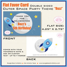 Load image into Gallery viewer, Outer Space Birthday Party Favor Card Food Tent Appetizer Label Sign Rocket Moon Shooting Star Boogie Bear Invitations Buzz Theme Printed