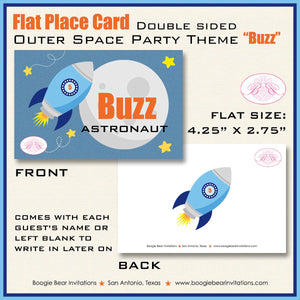Outer Space Birthday Party Favor Card Food Tent Appetizer Label Sign Rocket Moon Shooting Star Boogie Bear Invitations Buzz Theme Printed