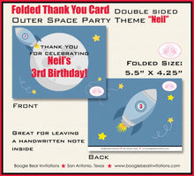 Load image into Gallery viewer, Outer Space Birthday Party Thank You Note Cards Rocket Ship Moon Shooting Star Galaxy Astronaut Boogie Bear Invitations Neil Theme Printed