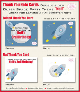 Outer Space Birthday Party Thank You Note Cards Rocket Ship Moon Shooting Star Galaxy Astronaut Boogie Bear Invitations Neil Theme Printed