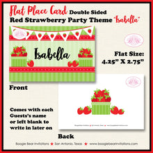 Load image into Gallery viewer, Red Strawberry Birthday Favor Party Card Tent Place Food Appetizer Tag Fruit Picking Green Girl Boy Boogie Bear Invitations Isabella Theme