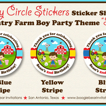 Farm Animals Birthday Party Stickers Circle Sheet Petting Zoo Red Barn Boy Horse Cow Pig Country Tractor Boogie Bear Invitations Sean Theme
