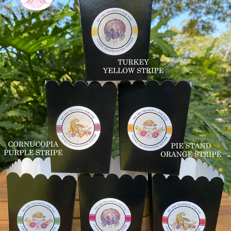 Thanksgiving Party Popcorn Boxes Mini Favor Birthday Dinner Cornucopia Bounty Formal Floral Fall Autumn Boogie Bear Invitations Cooke Theme