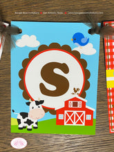 Load image into Gallery viewer, Farm Animals Birthday Party Banner Name Petting Zoo Tractor Red Barn Boy Horse Pig Cow Sheep Duck Bird Boogie Bear Invitations Sean Theme