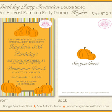 Fall Pumpkin Birthday Party Invitation Farm Harvest Rustic Autumn Orange Boogie Bear Invitations Hayden Theme Paperless Printable Printed