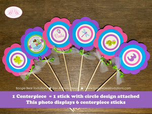 Fishing Girl Birthday Party Centerpiece Sticks Pink Dock Blue Purple Butterfly Dragonfly Frog Turtle Fish Boogie Bear Invitations Vada Theme