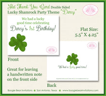 Load image into Gallery viewer, Green Shamrock Party Thank You Card Birthday St. Patrick&#39;s Day Lucky Charm Clover Spring 4 Leaf Boy Girl Boogie Bear Invitations Darcy Theme