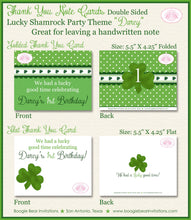 Load image into Gallery viewer, Green Shamrock Party Thank You Card Birthday St. Patrick&#39;s Day Lucky Charm Clover Spring 4 Leaf Boy Girl Boogie Bear Invitations Darcy Theme