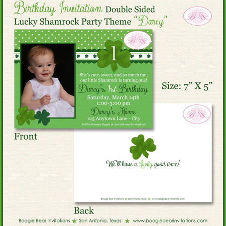 Lucky Shamrock Birthday Party Invitation Photo St Patricks Day Green 1st 2nd Boogie Bear Invitations Darcy Theme Paperless Printable Printed