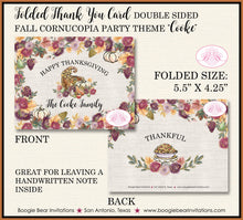 Load image into Gallery viewer, Thanksgiving Dinner Thank You Cards Flat Folded Note Party Cornucopia Pumpkin Pie Fall Autumn Boogie Bear Invitations Cooke Theme Printed