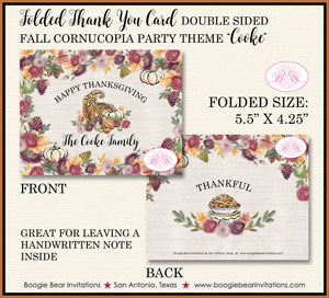 Thanksgiving Dinner Thank You Cards Flat Folded Note Party Cornucopia Pumpkin Pie Fall Autumn Boogie Bear Invitations Cooke Theme Printed
