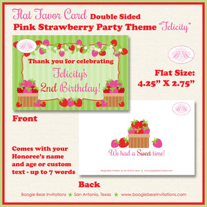 Pink Strawberry Birthday Favor Party Card Tent Place Food Appetizer Tag Red Fruit Picking Green Girl Boogie Bear Invitations Felicity Theme