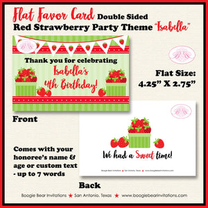 Red Strawberry Birthday Favor Party Card Tent Place Food Appetizer Tag Fruit Picking Green Girl Boy Boogie Bear Invitations Isabella Theme