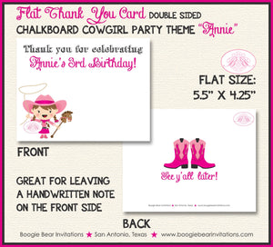 Chalkboard Pink Cowgirl Party Thank You Card Birthday Girl Horse Hat Boots Farm Country Ranch Boogie Bear Invitations Annie Theme Printed