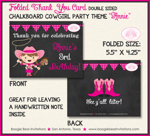 Chalkboard Pink Cowgirl Party Thank You Card Birthday Girl Horse Hat Boots Farm Country Ranch Boogie Bear Invitations Annie Theme Printed
