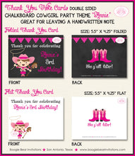 Load image into Gallery viewer, Chalkboard Pink Cowgirl Party Thank You Card Birthday Girl Horse Hat Boots Farm Country Ranch Boogie Bear Invitations Annie Theme Printed