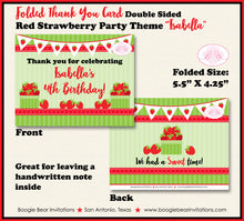 Load image into Gallery viewer, Red Strawberry Party Thank You Note Card Birthday Fruit Picking Green Crate Summer Girl Boy Boogie Bear Invitations Isabella Theme Printed