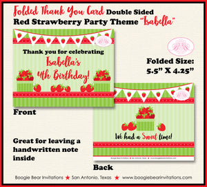Red Strawberry Party Thank You Note Card Birthday Fruit Picking Green Crate Summer Girl Boy Boogie Bear Invitations Isabella Theme Printed