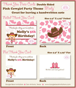 Pink Cowgirl Party Thank You Card Birthday Cow Print Lasso Rodeo Boots Girl Farm Barn Country Boogie Bear Invitations Molly Theme Printed