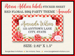Red Gold BBQ Birthday Party Invitation Floral Flower Sweet 16 Barbeque Farm Boogie Bear Invitations Amanda Theme Paperless Printable Printed