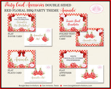 Load image into Gallery viewer, Red Gold BBQ Birthday Favor Party Card Tent Place Food Appetizer Floral Flower Winter Christmas Gingham Boogie Bear Invitations Amanda Theme