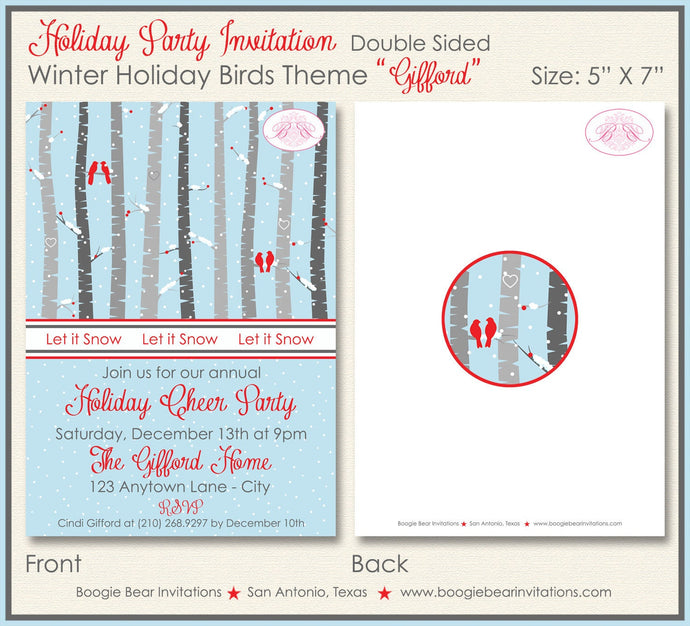 Woodland Winter Bird Party Invitation Forest Animals Holiday Christmas Red Boogie Bear Invitations Gifford Theme Paperless Printable Printed