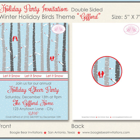 Woodland Winter Bird Party Invitation Forest Animals Holiday Christmas Red Boogie Bear Invitations Gifford Theme Paperless Printable Printed
