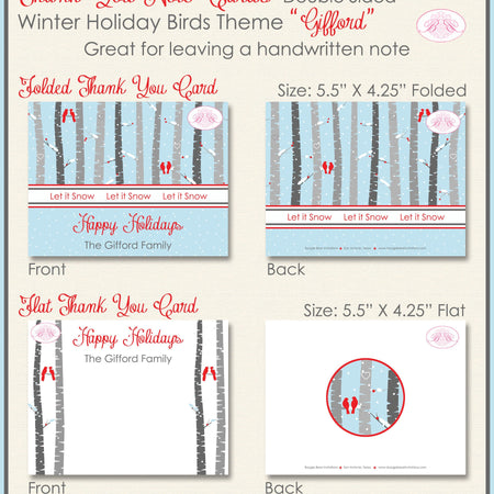Winter Woodland Party Thank You Cards Flat Folded Note Forest Animals Holiday Christmas Forest Boogie Bear Invitations Gifford Theme Printed